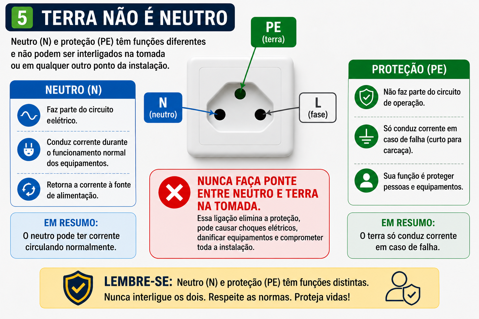 Terra não é neutro — diferenças entre o condutor neutro e o condutor de proteção PE